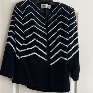 Niteline Black and White Beaded Chevron Pattern Jacket and skirt suit